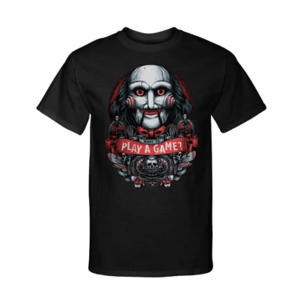 Want to Play A Game Jigsaw Saw Horror Serial Killer Graphic Tee T-Shirt